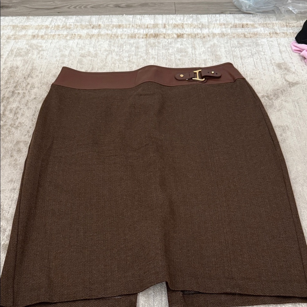 Ralph Lauren Brown Women's Knee-Length Skirt with Buckle Waist